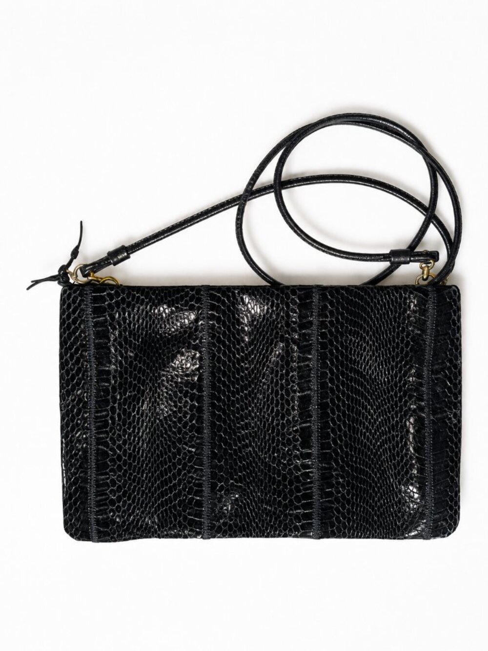 Vintage Giani Bernini Black Snakeskin Embossed Crossbody Clutch Purse